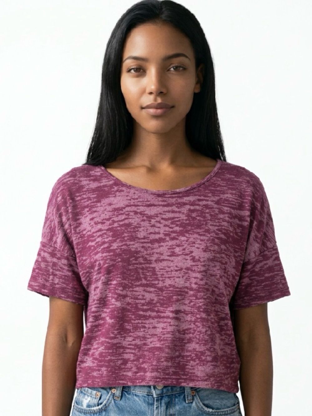 CAUTION TO THE WIND | Burnout Style Maroon Tie Back Short Sleeve Top Women’s M